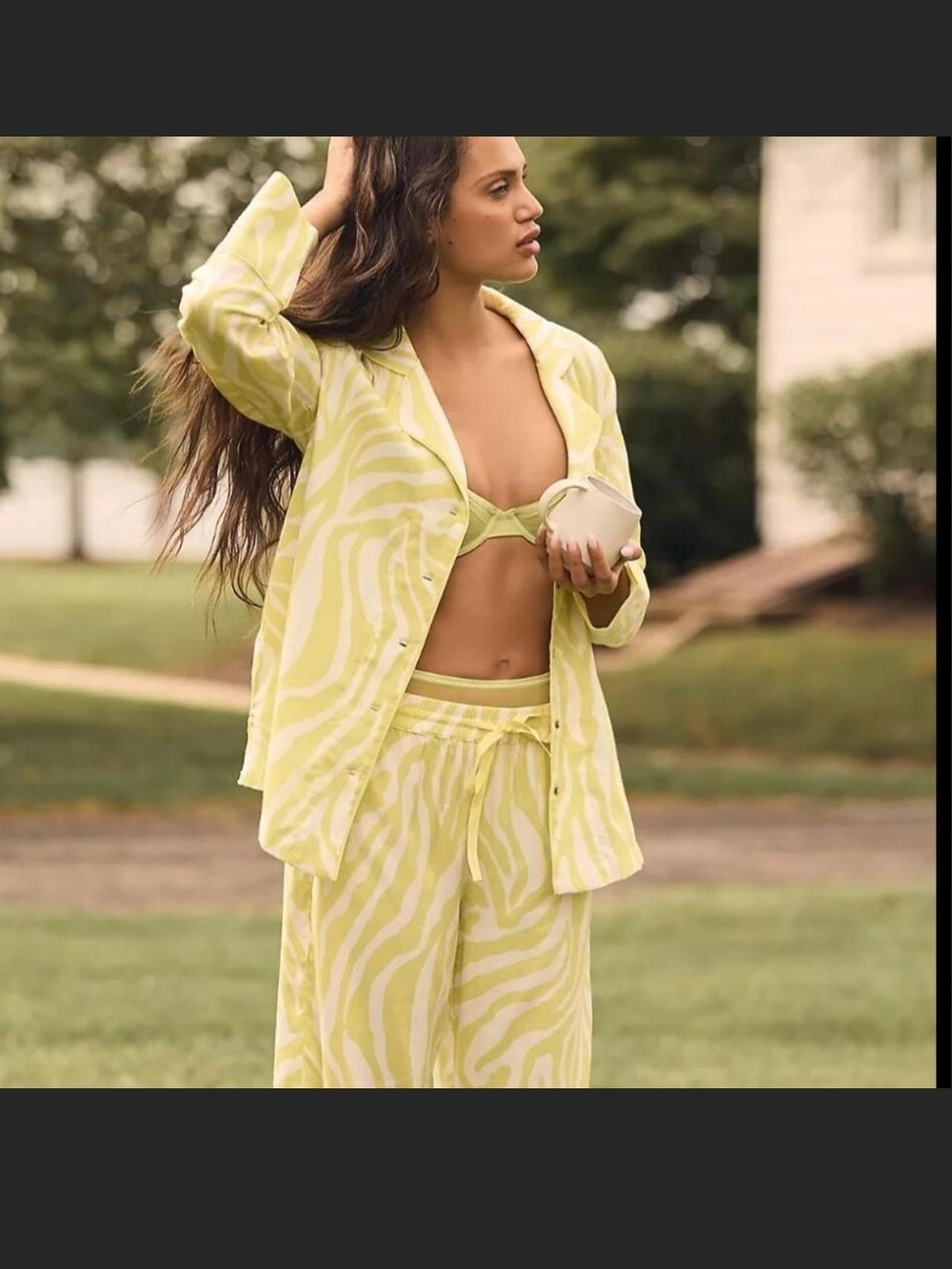 Anthropologie Lime Zebra-Print Pajama Set